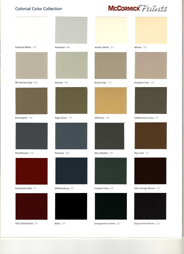 2017 Colonial color chart